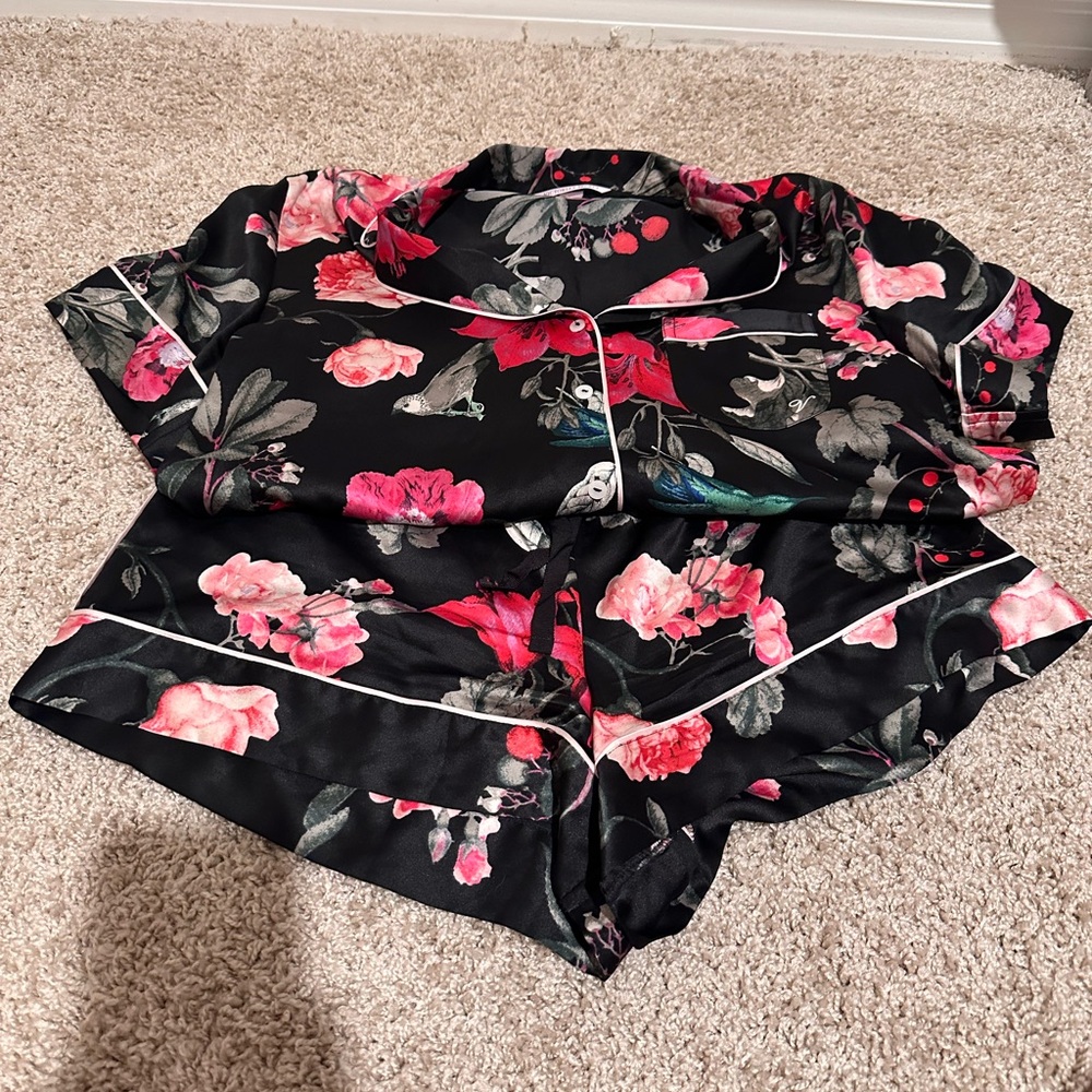 Victoria Secret Silk Button Down Pajama Short Set.